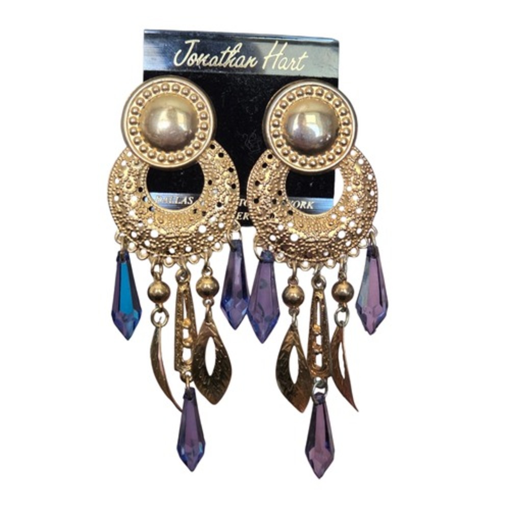 Jonathan Hart Chandelier Dangling Earrings Gold Tone w/ Crystals